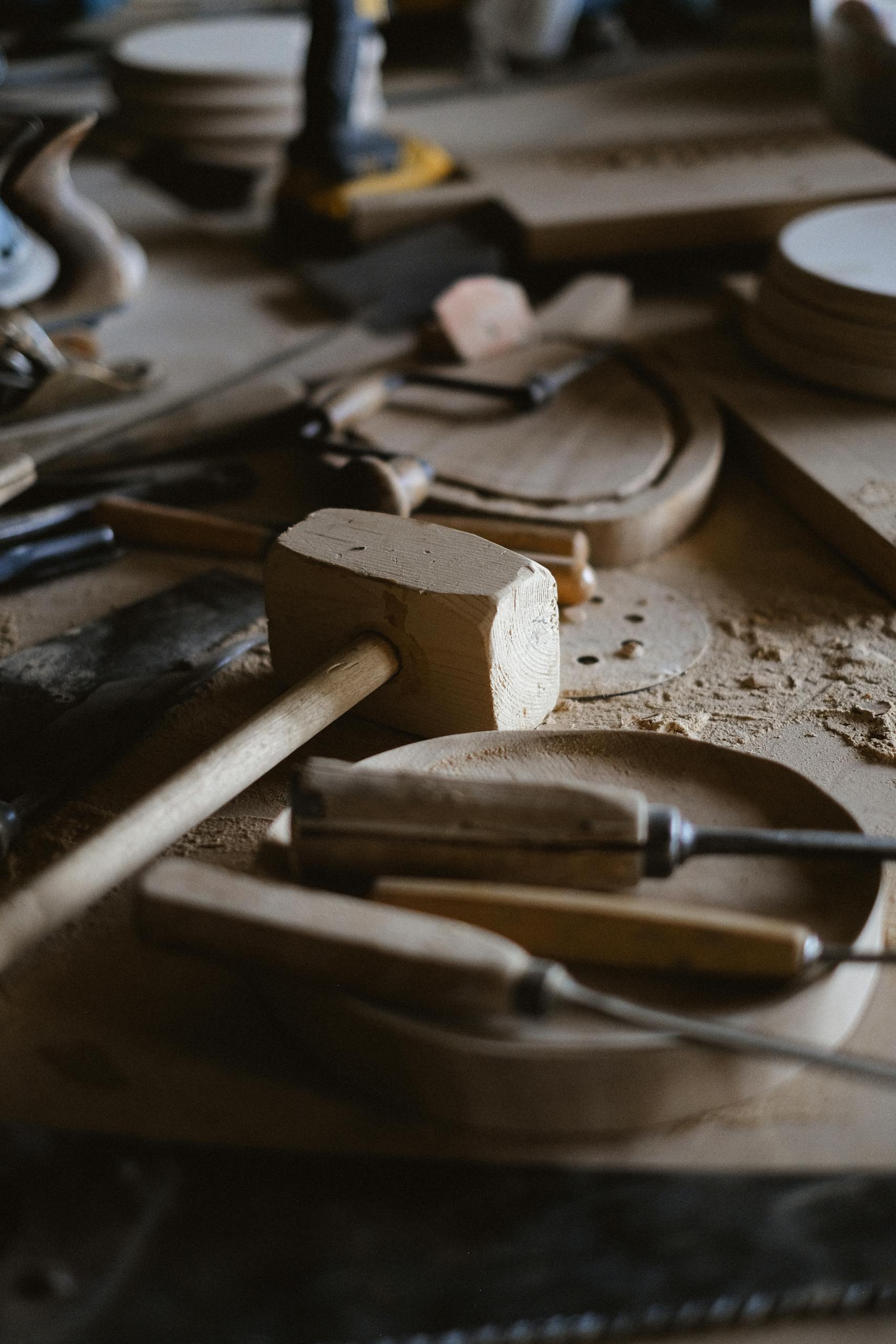 Carpentry with professionals tools on table